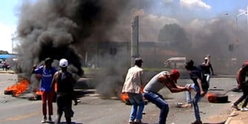 Informal traders protesting against being removed by police in the Vaal