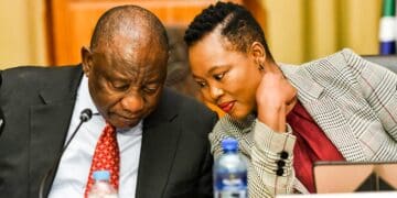 President Cyril Ramaphosa and small business minister Stella Ndadabeni-Abrahams