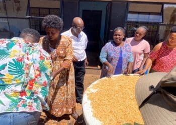 Community members at oyster mushroom farming project