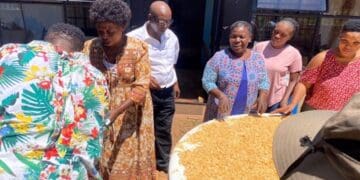 Community members at oyster mushroom farming project