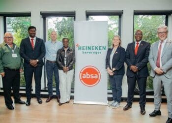 From left to right: Charles Wyeth, HEINEKEN Beverages; Vignesh Subramani, Absa CIB; Jordi Borrut, HEINEKEN Beverages; Sade Morgan, HEINEKEN Global; Joanna Price, HEINEKEN Global; Stephen Seaka, Absa CIB; Jan de Kock, Absa CIB